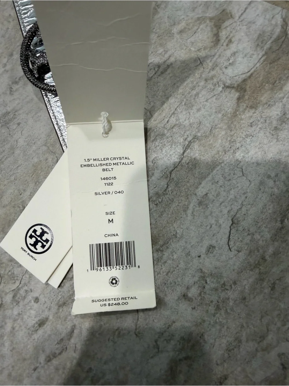 Tory Burch Silver Metallic Logo Buckle Belt